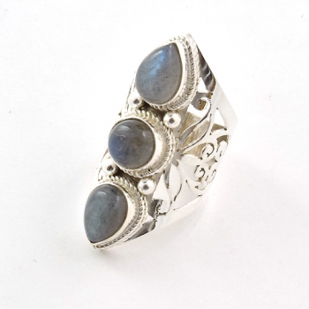Pure sterling silver high fashion triple stone ring 